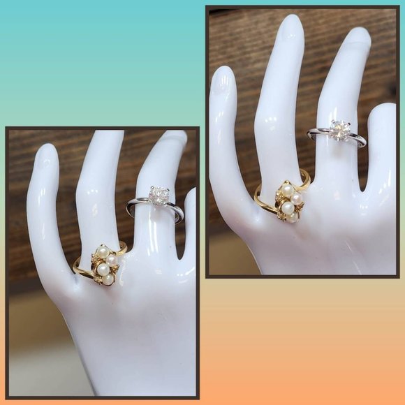 Faux pearl with 14K gold plate Beautiful Rings SET OF 2 - Picture 1 of 9